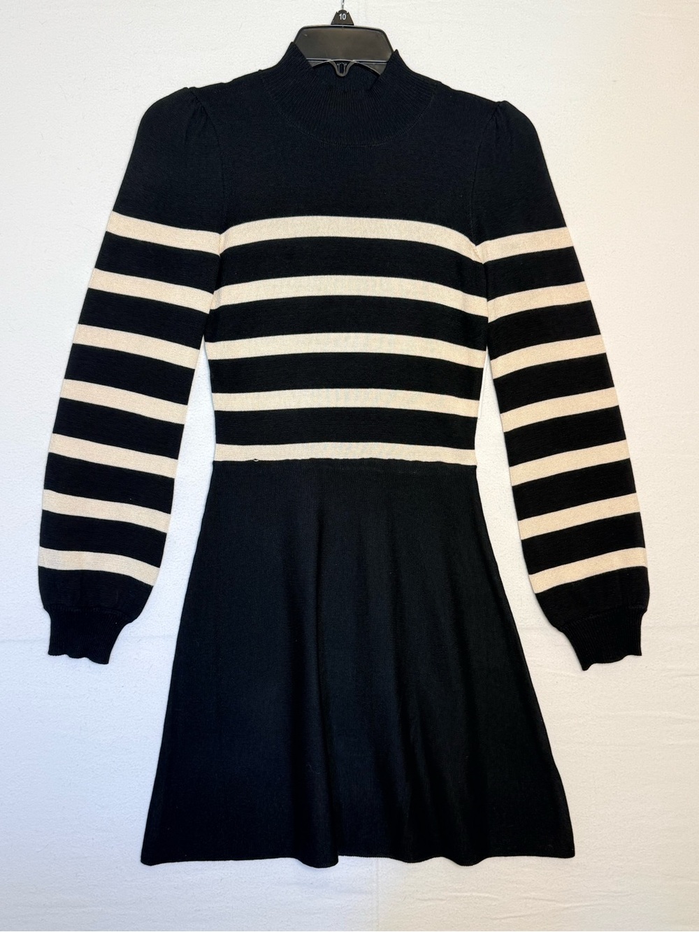 Black & White Striped Long-Sleeve Knit Dress